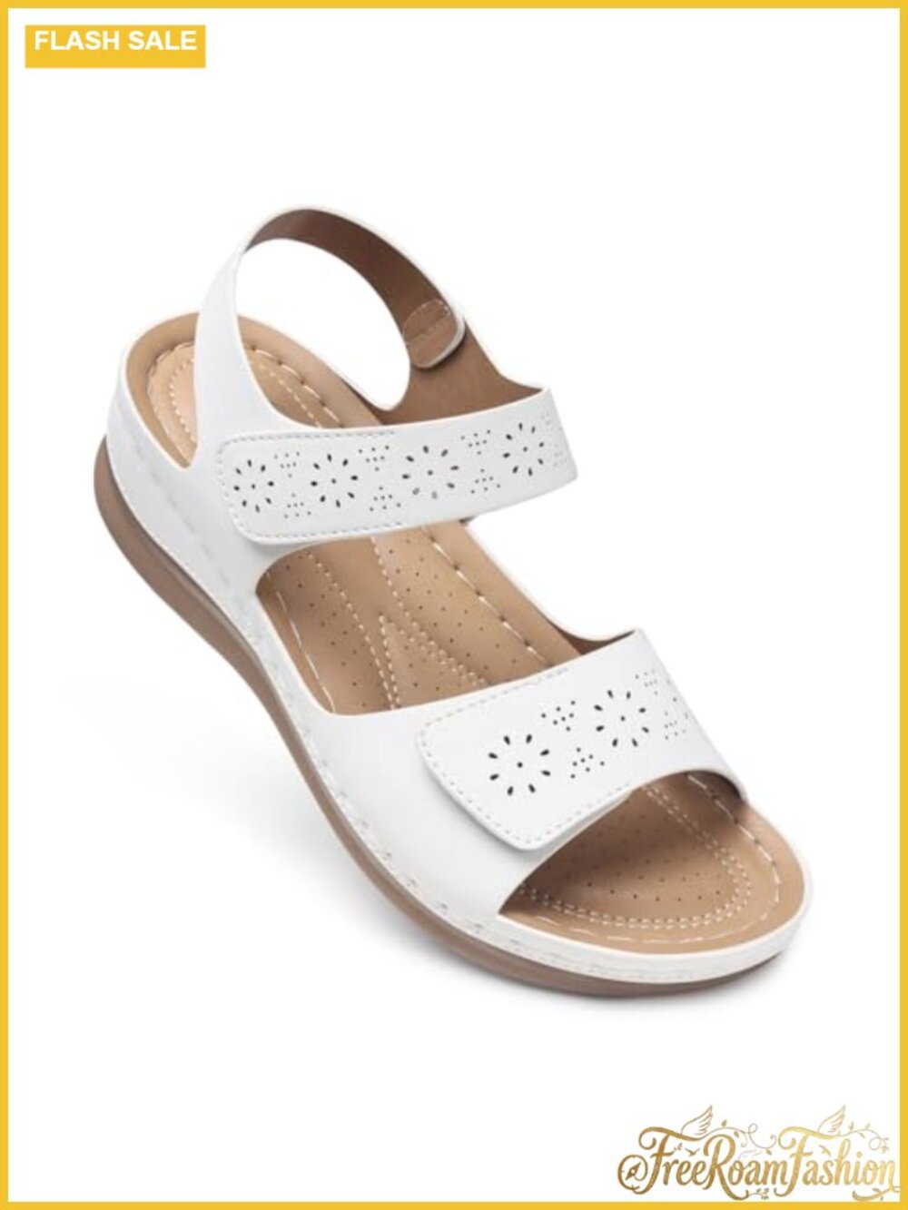 Women's Flat Sandals with Arch Support Comfortable Dressy Faux Leather